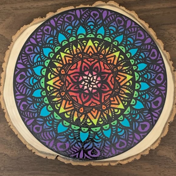 Mandala Wood Slice Wall Art Fine Art Acrylic Painting Custom Home Decor Sustaina - Picture 3 of 13